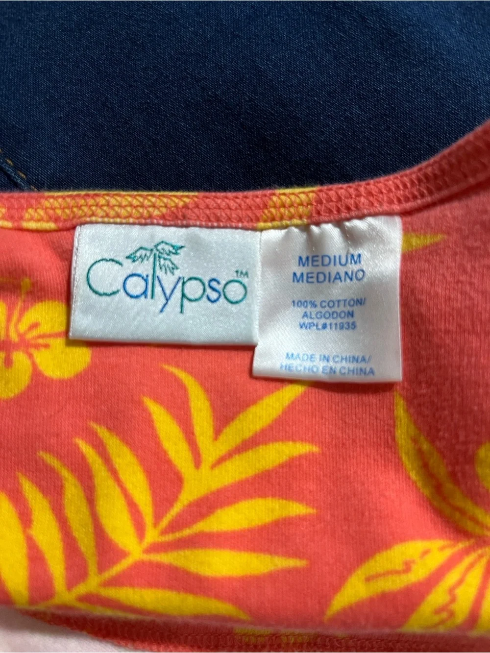 CALYPSO Orange Yellow Pineapple Tropical Print Short Sleeve Cotton Dress M NWOT